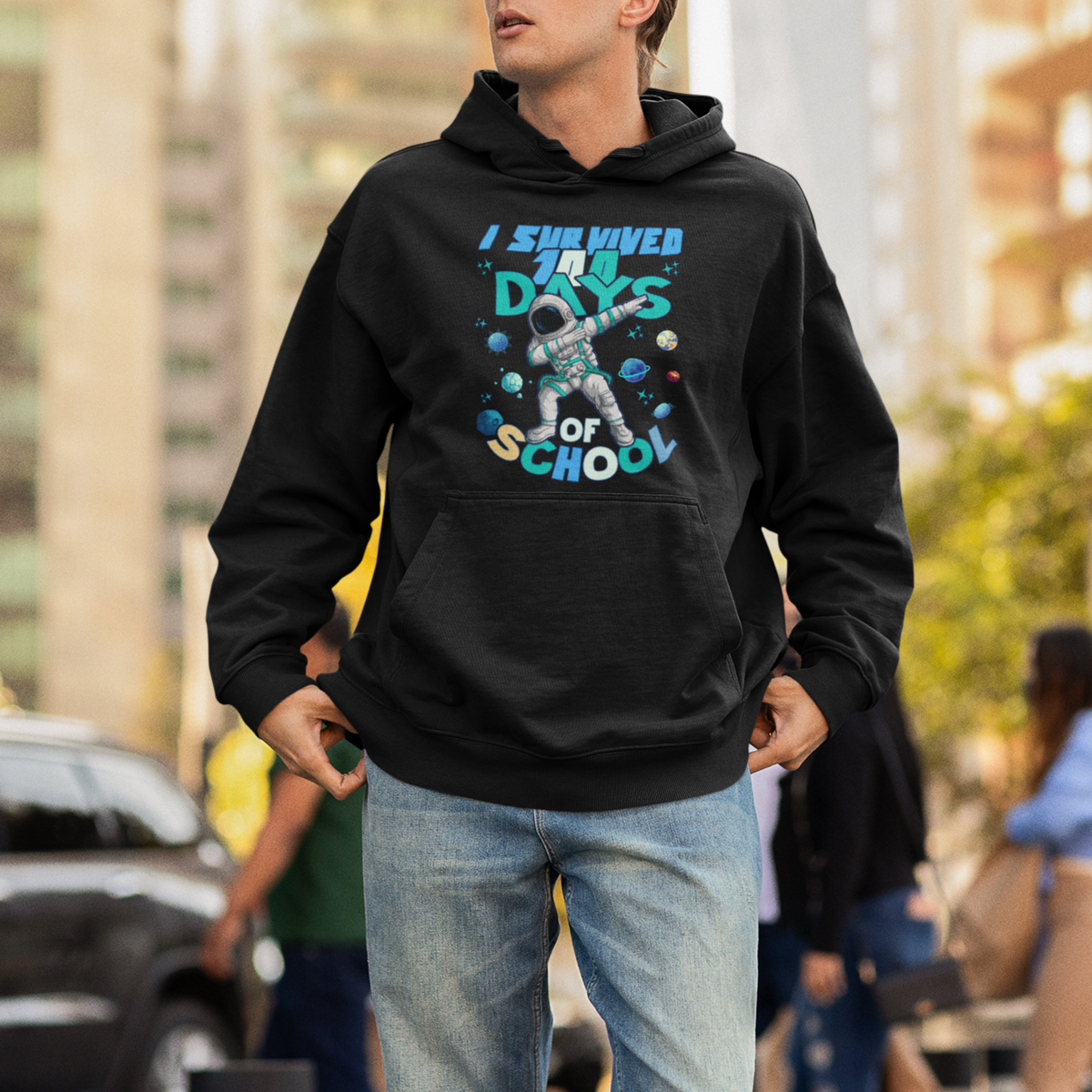 100 Days of School Astronaut Hoodie Outer Space Dabbing I Survived - Wonder Print Shop