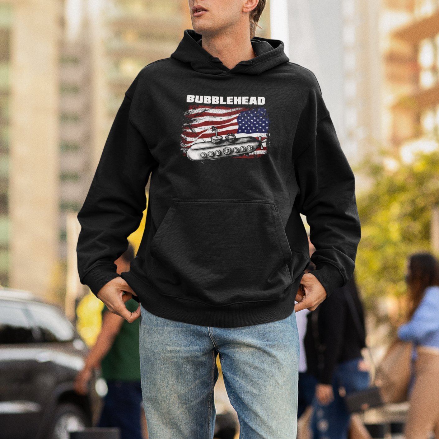Navy Veteran Hoodie Bubblehead Submarine American Flag - Wonder Print Shop