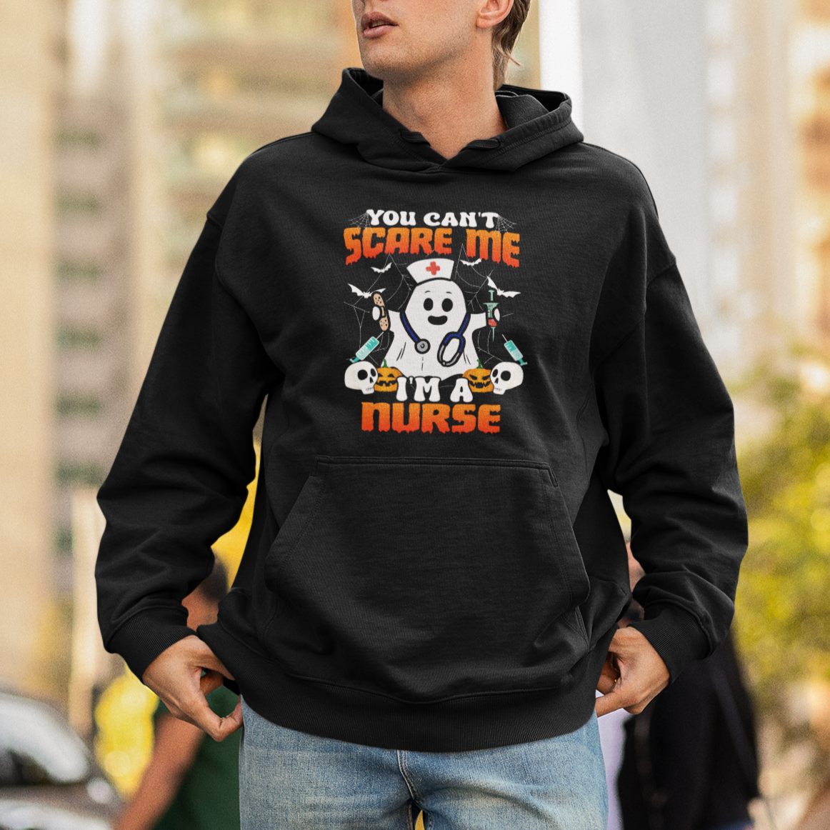 Halloween Nurse Hoodie You Can't Scare Me I'm A Nurse RN Boo Sheet Ghost - Wonder Print Shop