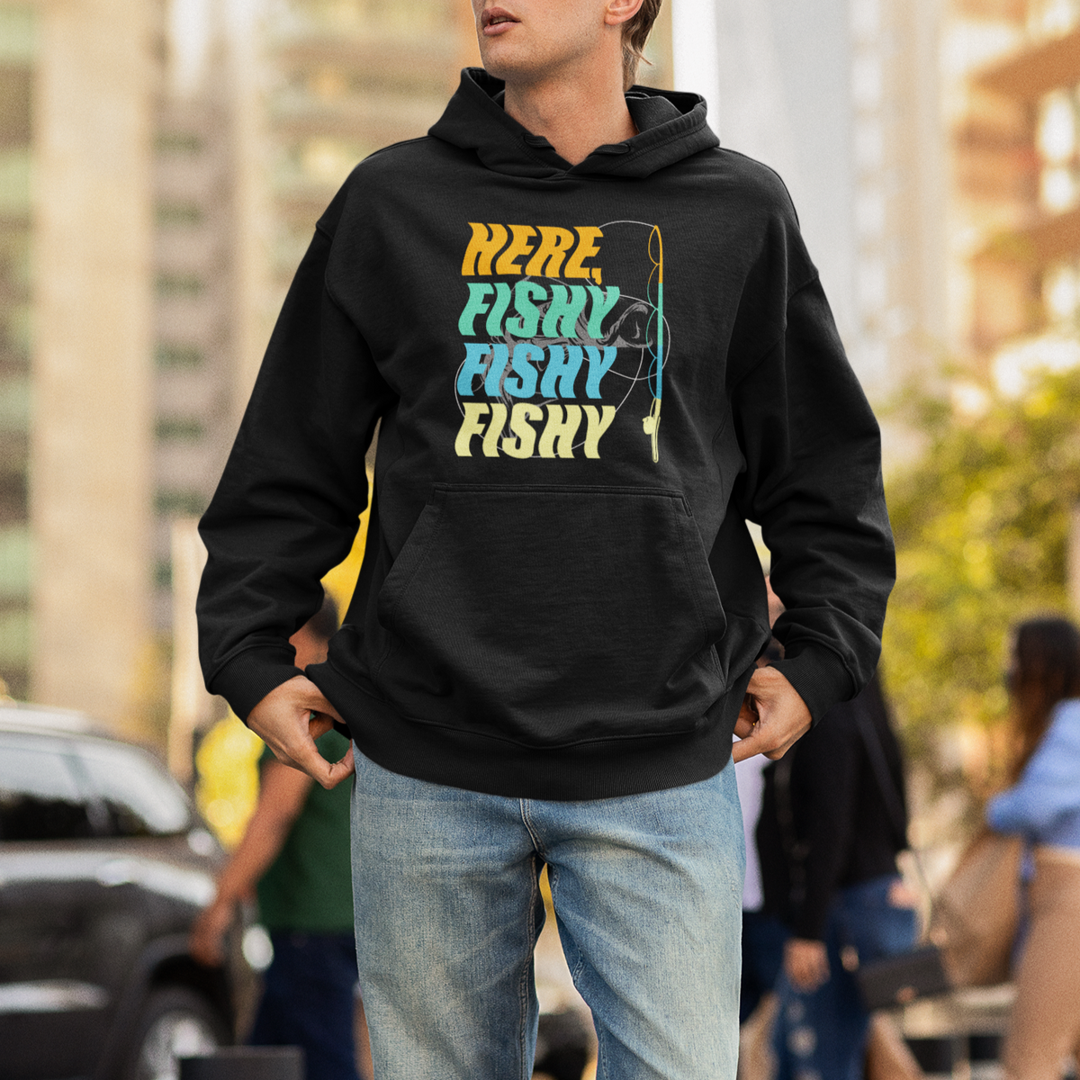 Here Fishy Fisherman Fishing Sport Angler Hoodie - Wonder Print Shop