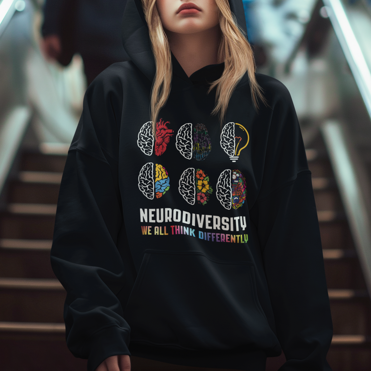 Neurodiversity Hoodie We All Think Differently Autism ADHD ASD - Wonder Print Shop