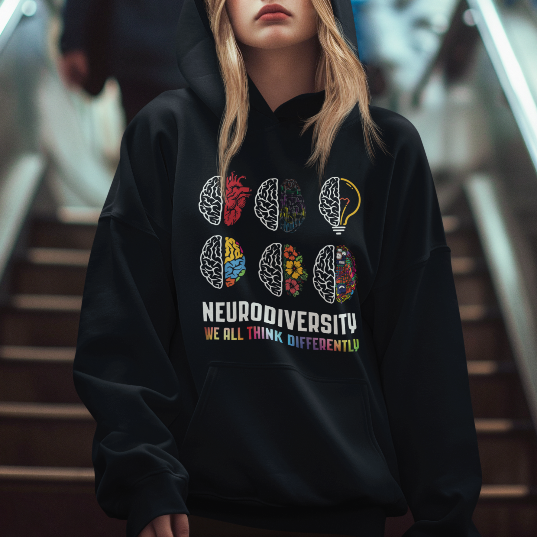 Neurodiversity Hoodie We All Think Differently Autism ADHD ASD - Wonder Print Shop