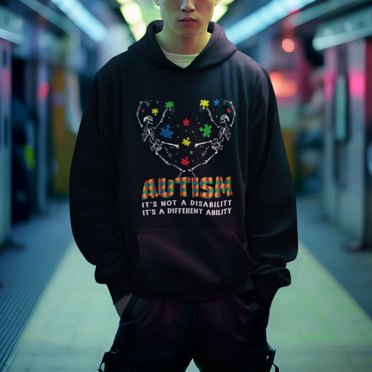 Autism Awareness Hoodie Skeleton It's Not A Disability It's A Different Ability - Wonder Print Shop