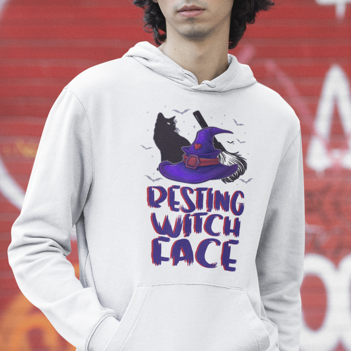 Funny Witch Hoodie Resting Witch Face With Black Cat - Wonder Print Shop