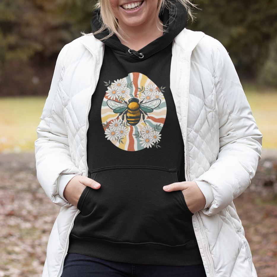 Vintage Bee Daisy Flowers Retro Groovy Hoodie - Wonder Print Shop