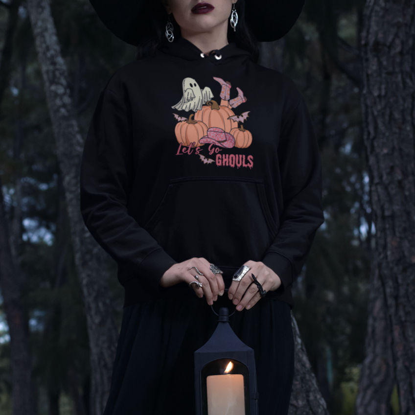 Halloween Hoodie Let's Go Ghouls Halloween Costume Retro Rodeo Halloween Cowgirl T-Shirt for Halloween lovers, Spooky Season - Wonder Print Shop