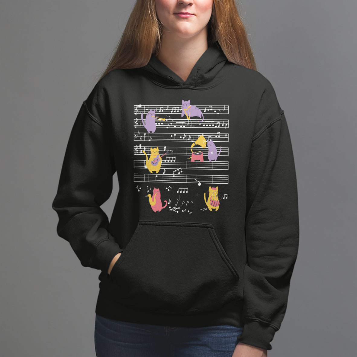 Cat Lover Hoodie Cat Playing Musical Instrument - Wonder Print Shop