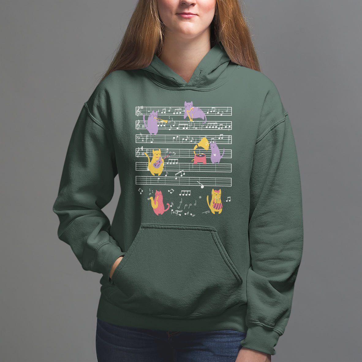 Cat Lover Hoodie Cat Playing Musical Instrument - Wonder Print Shop