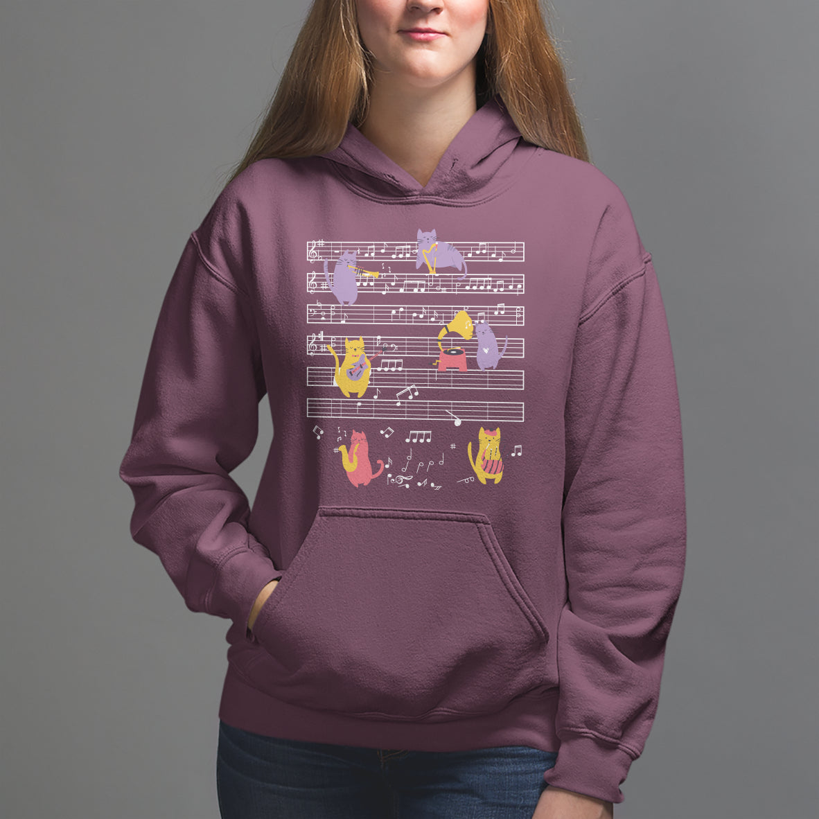 Cat Lover Hoodie Cat Playing Musical Instrument - Wonder Print Shop