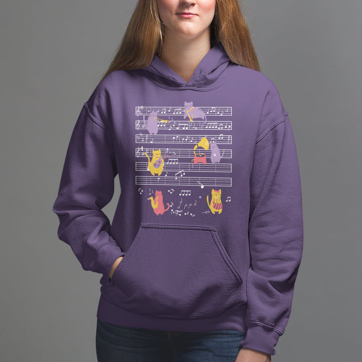Cat Lover Hoodie Cat Playing Musical Instrument - Wonder Print Shop