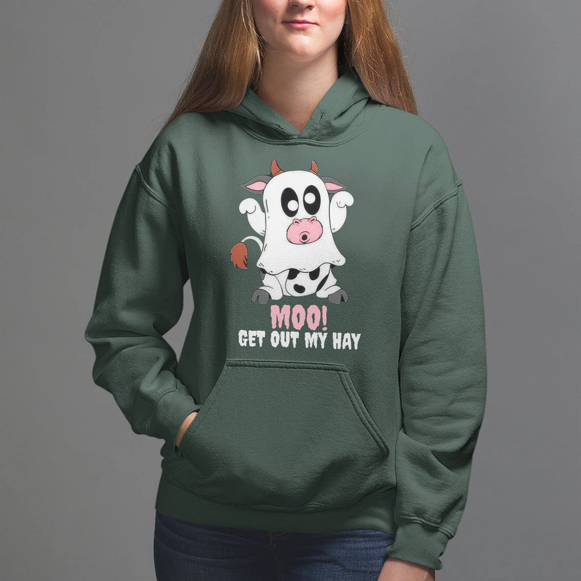 Halloween Hoodie MOO Get Out My Hay Cow Boo Ghost - Wonder Print Shop