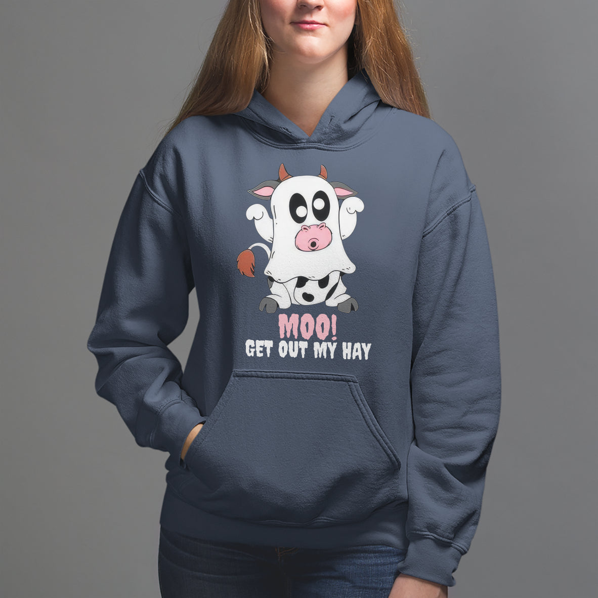 Halloween Hoodie MOO Get Out My Hay Cow Boo Ghost - Wonder Print Shop
