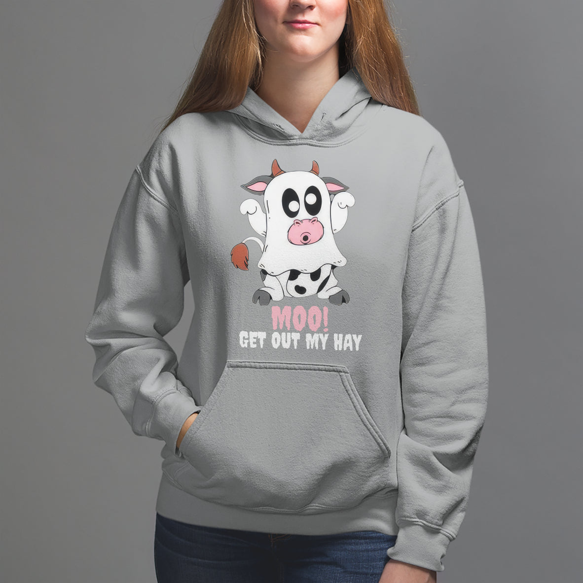 Halloween Hoodie MOO Get Out My Hay Cow Boo Ghost - Wonder Print Shop