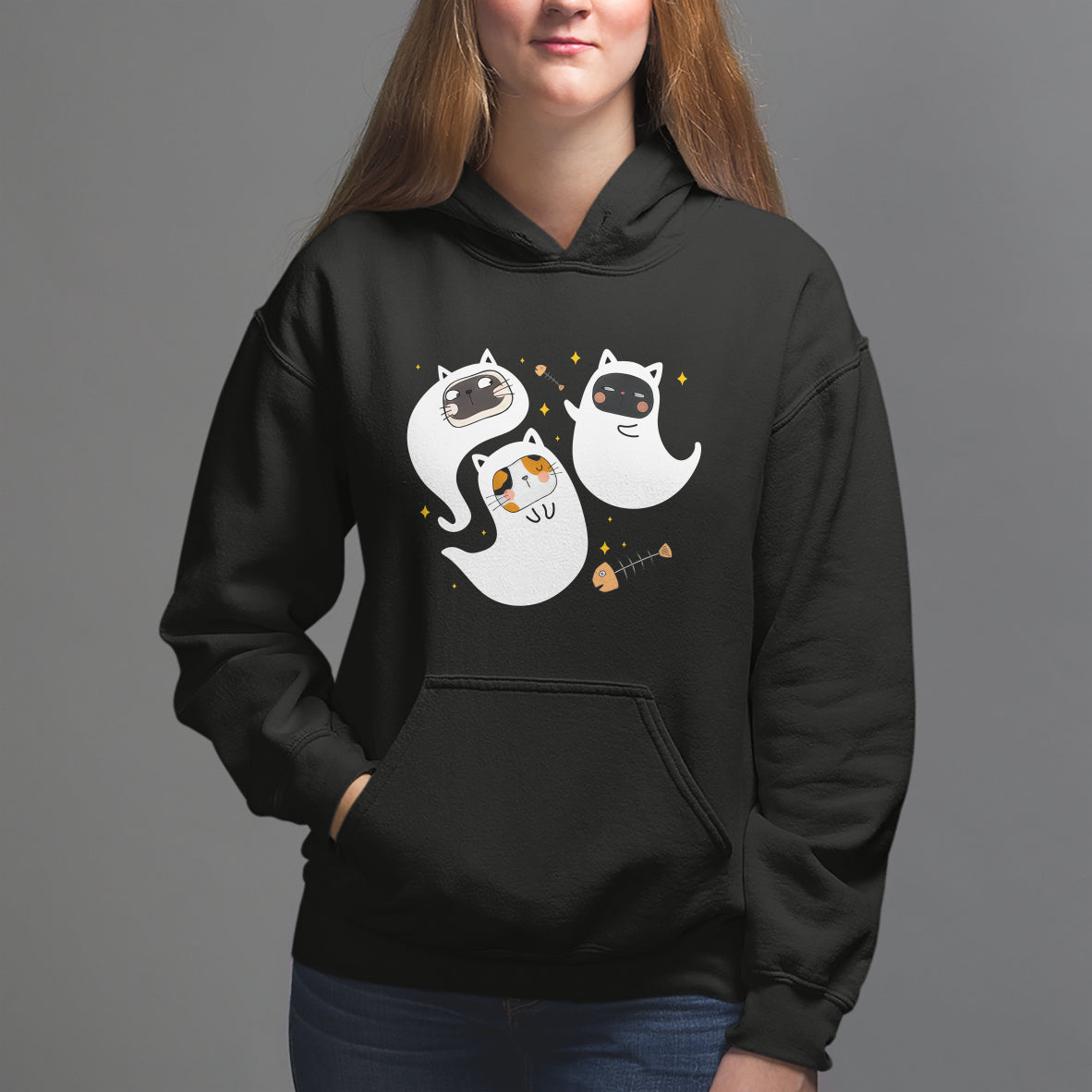 Halloween Cat Lover Hoodie Spooky Cute Ghost Costume - Wonder Print Shop