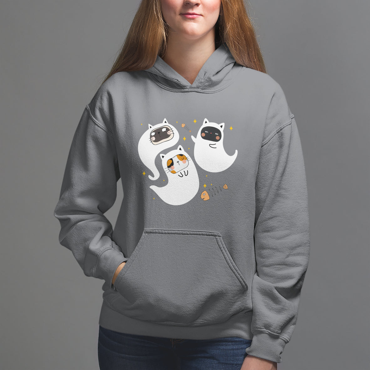Halloween Cat Lover Hoodie Spooky Cute Ghost Costume - Wonder Print Shop