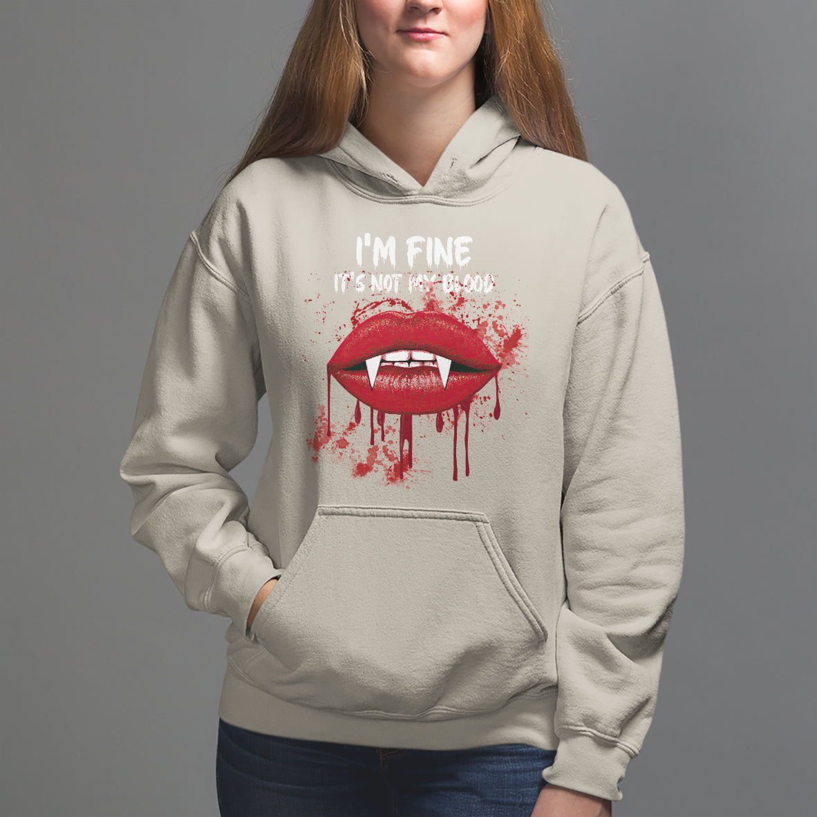 Halloween Hoodie Vampire Blood Lip I'm Fine It's Not My Blood - Wonder Print Shop