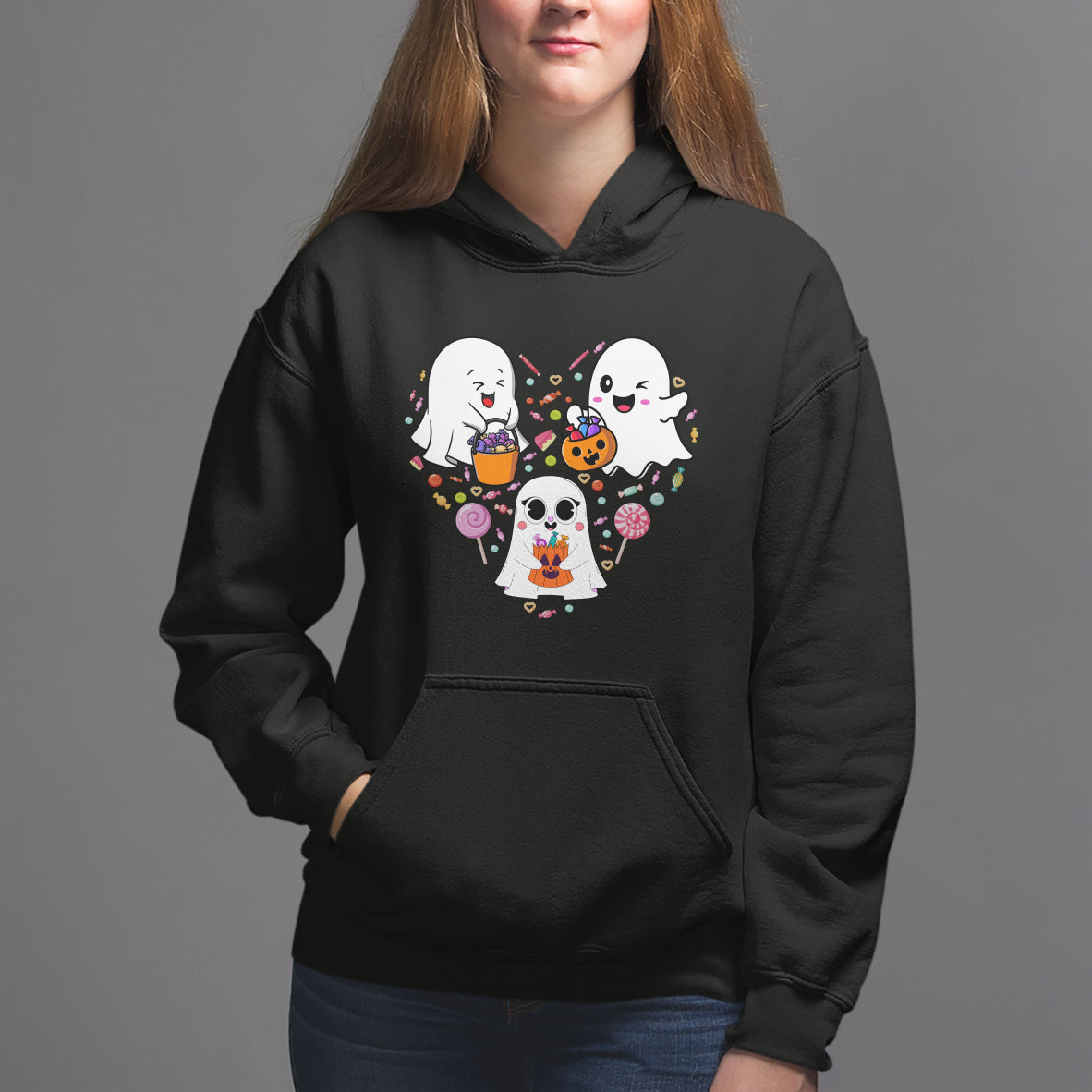 Halloween Hoodie Cute Ghost Dancing In The Candy Rain Spooky Season - Wonder Print Shop