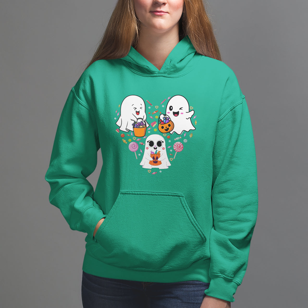 Halloween Hoodie Cute Ghost Dancing In The Candy Rain Spooky Season - Wonder Print Shop