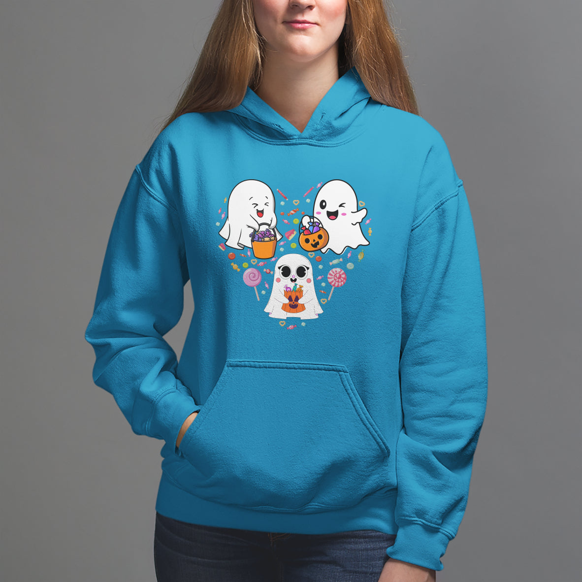 Halloween Hoodie Cute Ghost Dancing In The Candy Rain Spooky Season - Wonder Print Shop