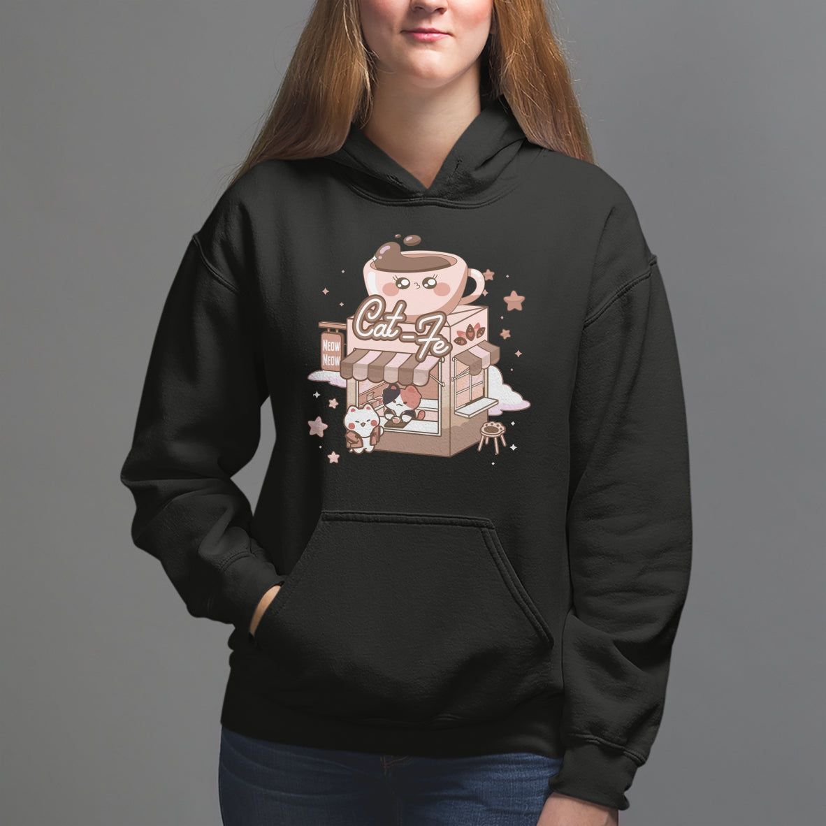 Cat Lover Hoodie CatFe Anime Kitty Coffee Shop - Wonder Print Shop