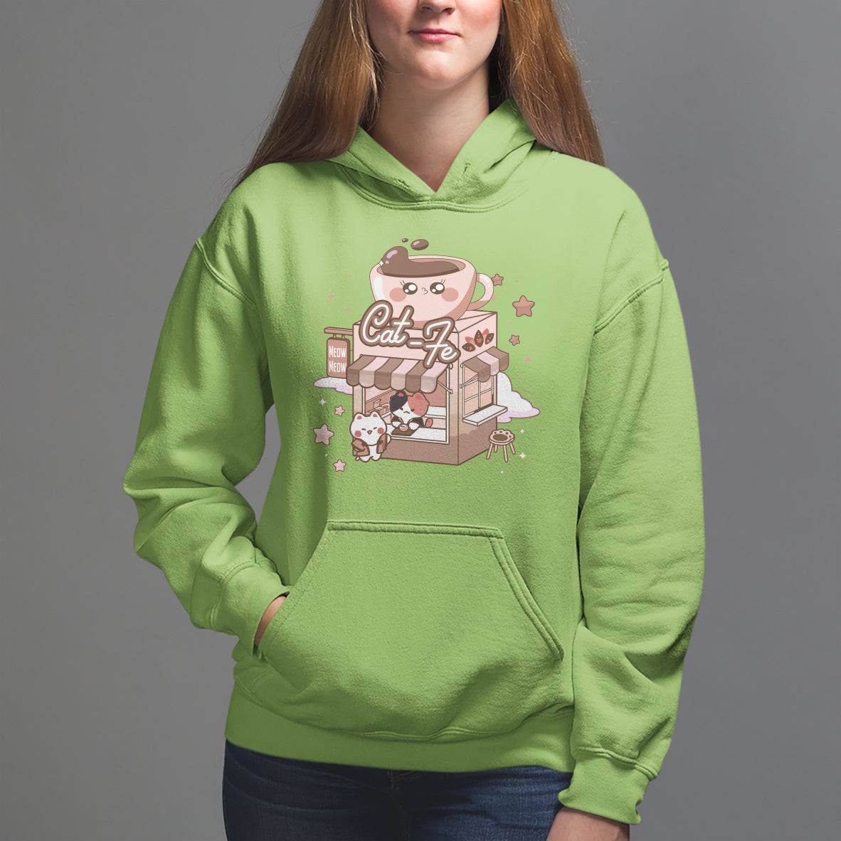 Cat Lover Hoodie CatFe Anime Kitty Coffee Shop - Wonder Print Shop