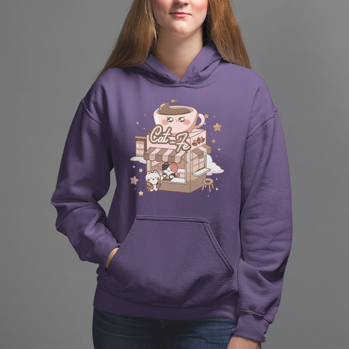 Cat Lover Hoodie CatFe Anime Kitty Coffee Shop - Wonder Print Shop