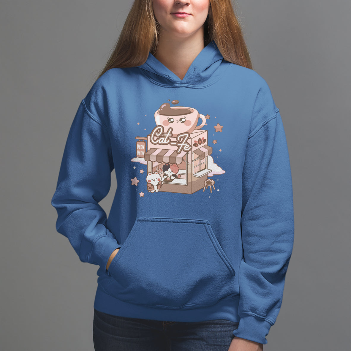 Cat Lover Hoodie CatFe Anime Kitty Coffee Shop - Wonder Print Shop
