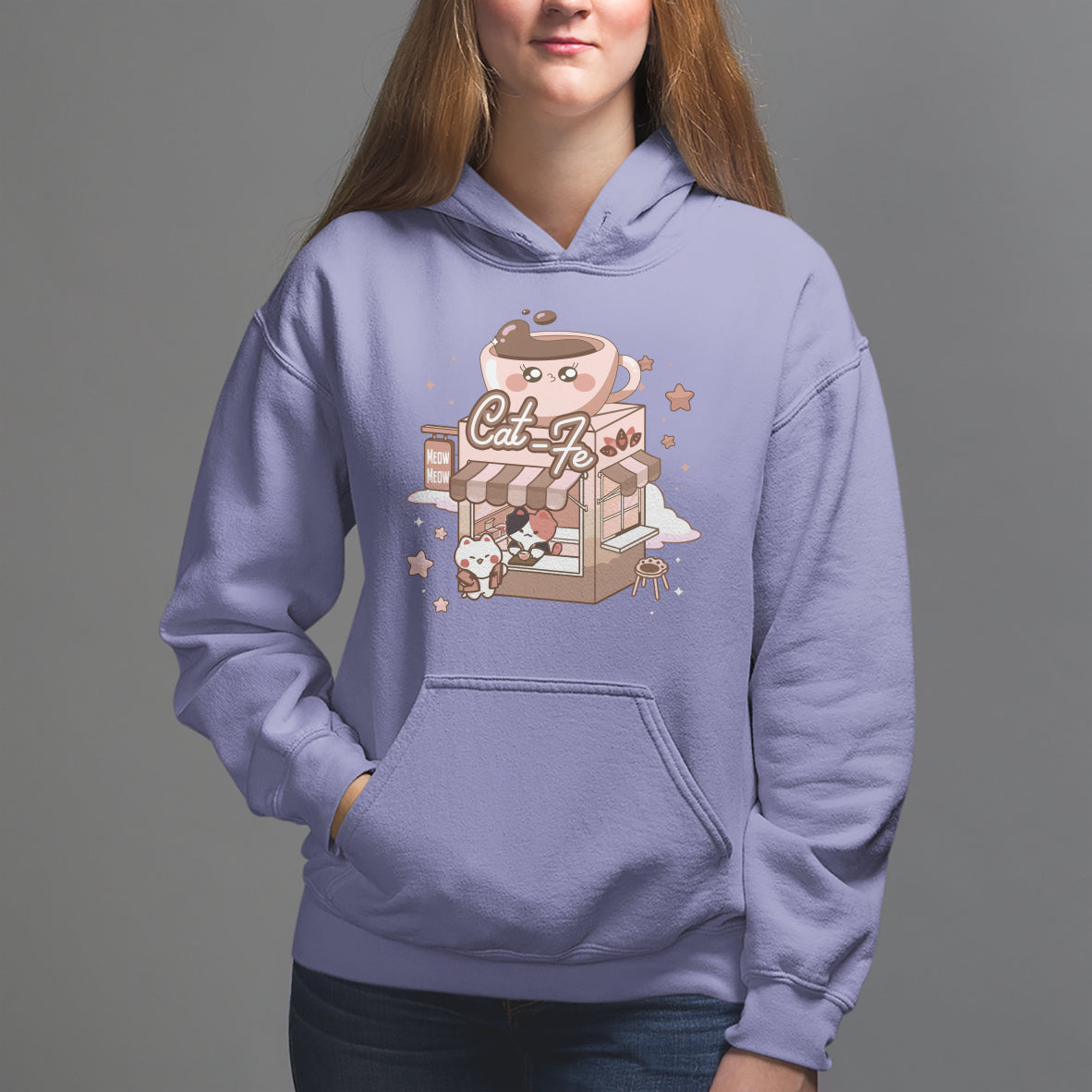 Cat Lover Hoodie CatFe Anime Kitty Coffee Shop - Wonder Print Shop