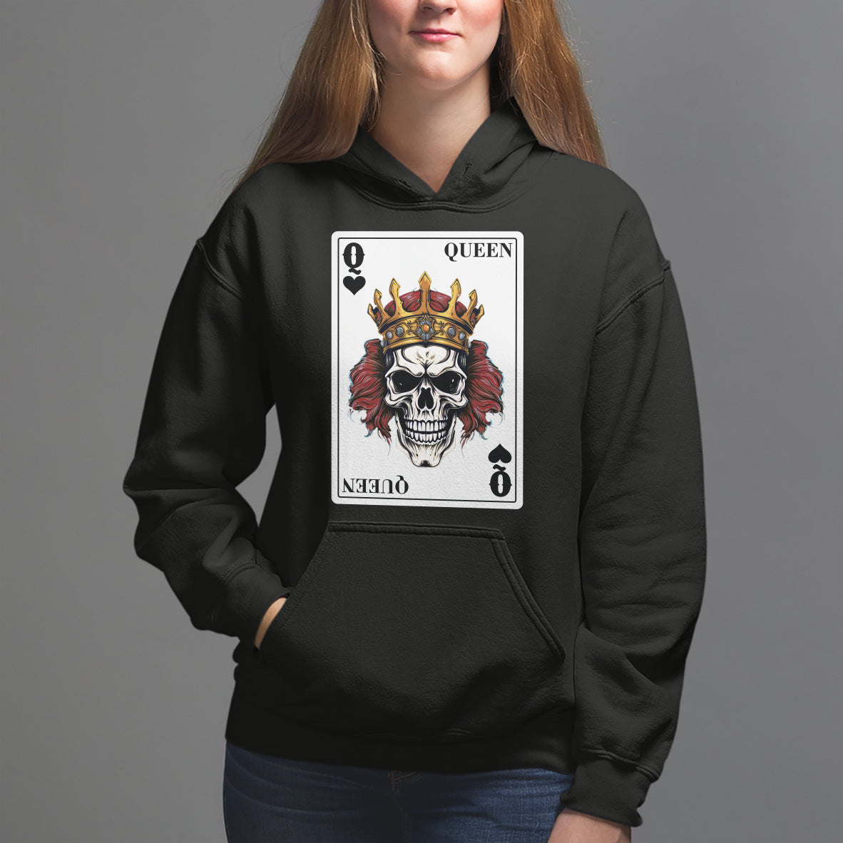 Poker Hoodie Couple Matching - 2/2 Card Queen Skull - Wonder Print Shop