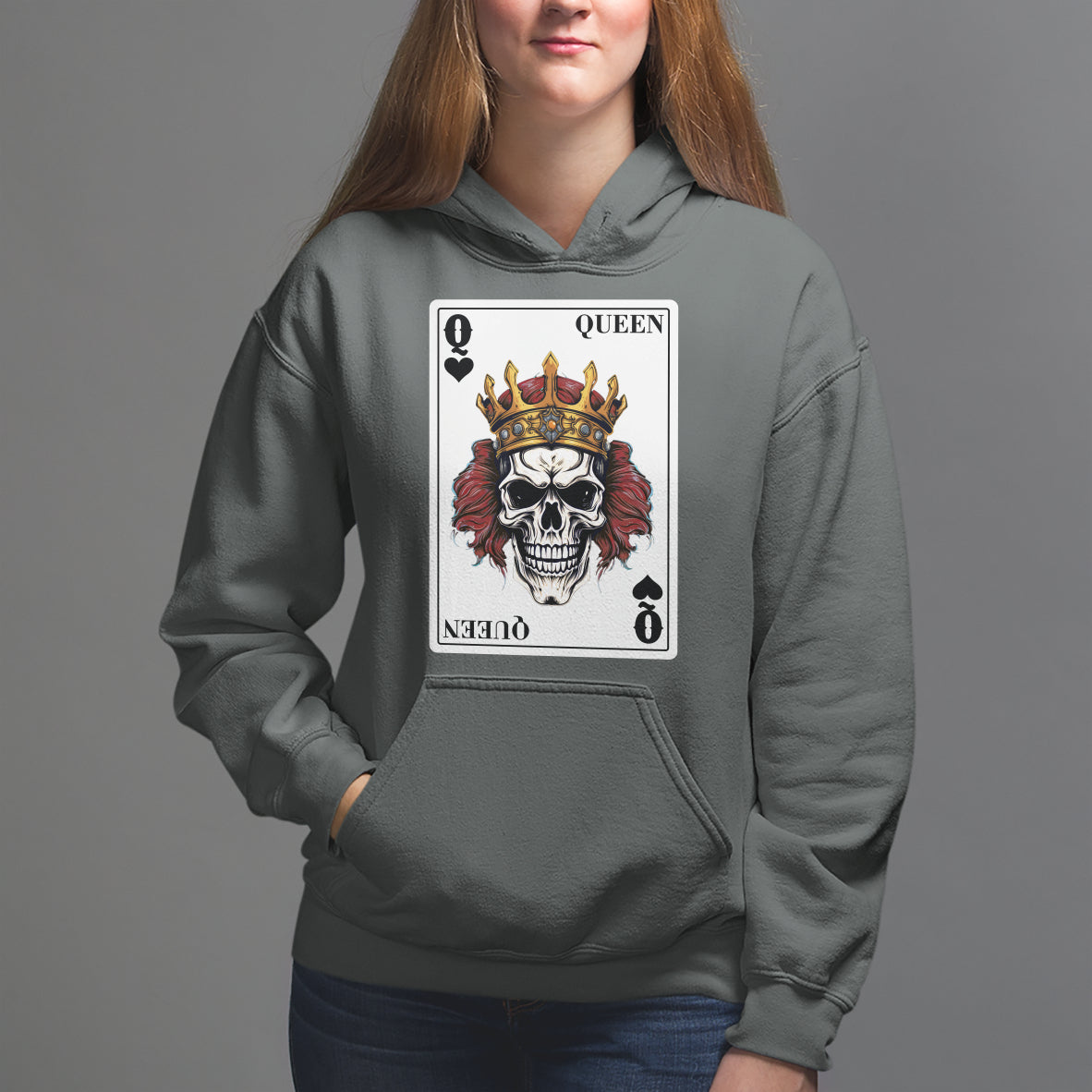 Poker Hoodie Couple Matching - 2/2 Card Queen Skull - Wonder Print Shop