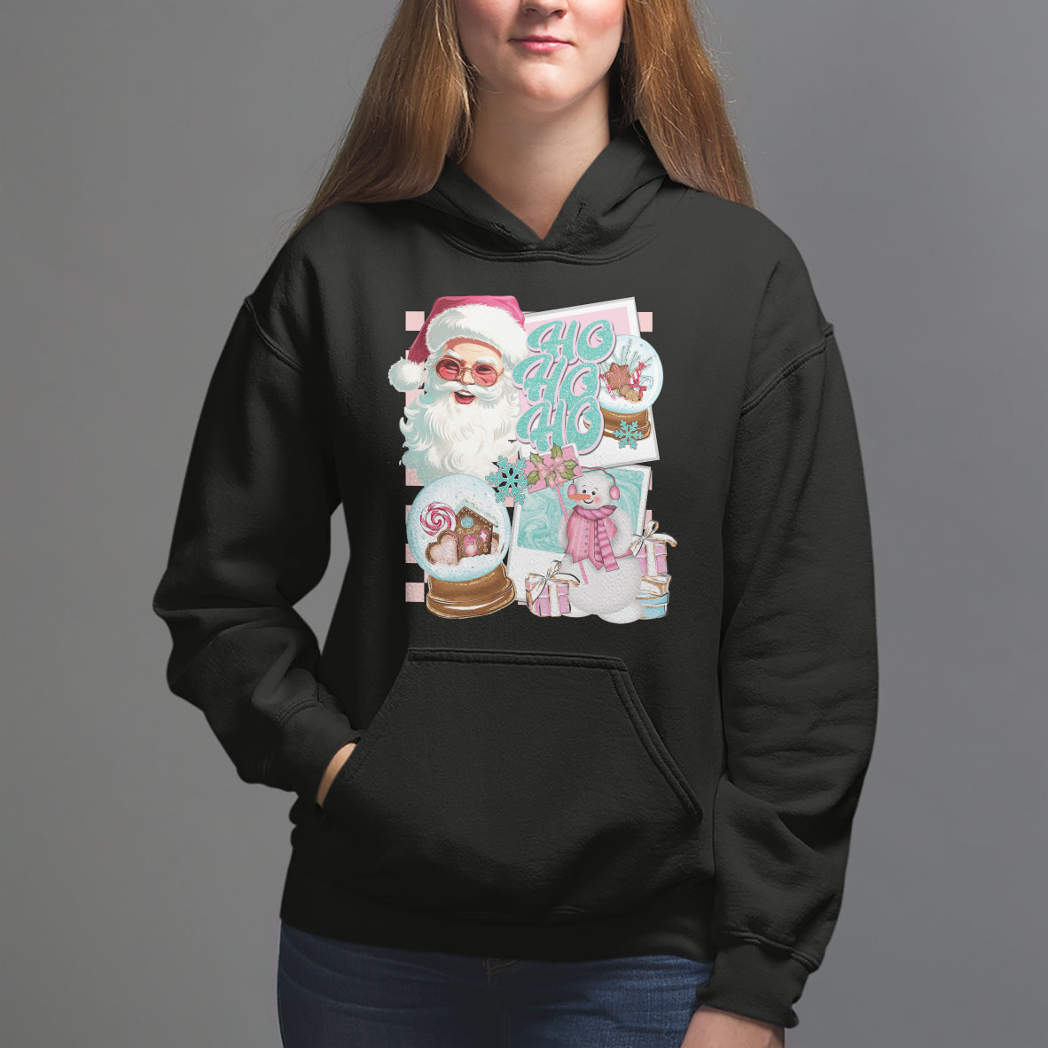 Christmas Hoodie Vintage Pink Santa Claus Ho Ho Ho - Wonder Print Shop