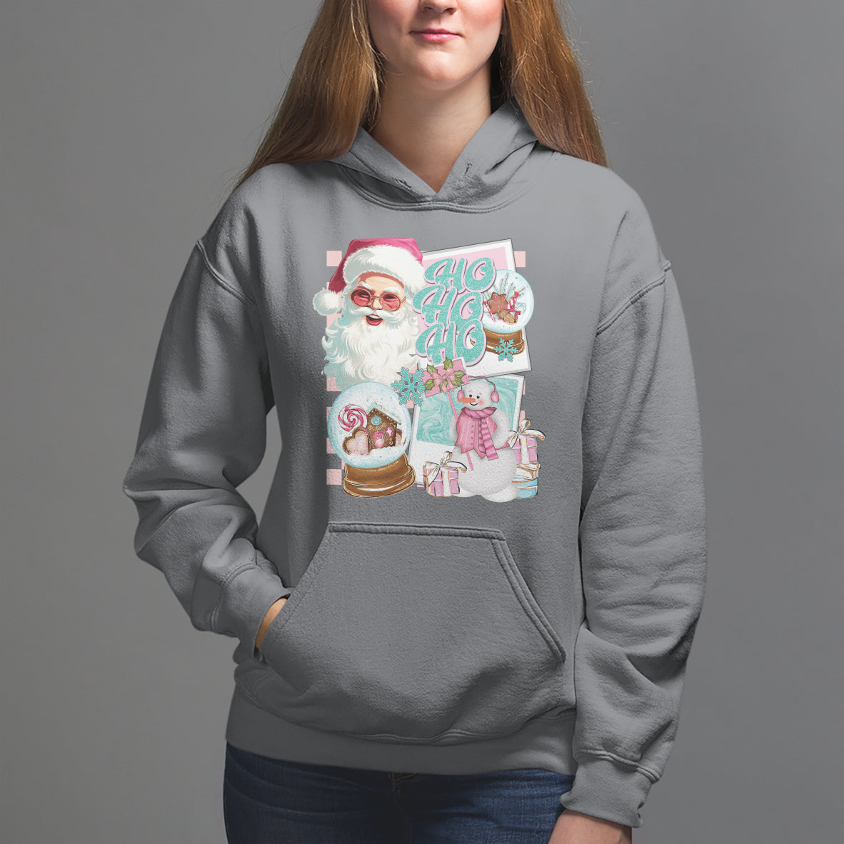 Christmas Hoodie Vintage Pink Santa Claus Ho Ho Ho - Wonder Print Shop