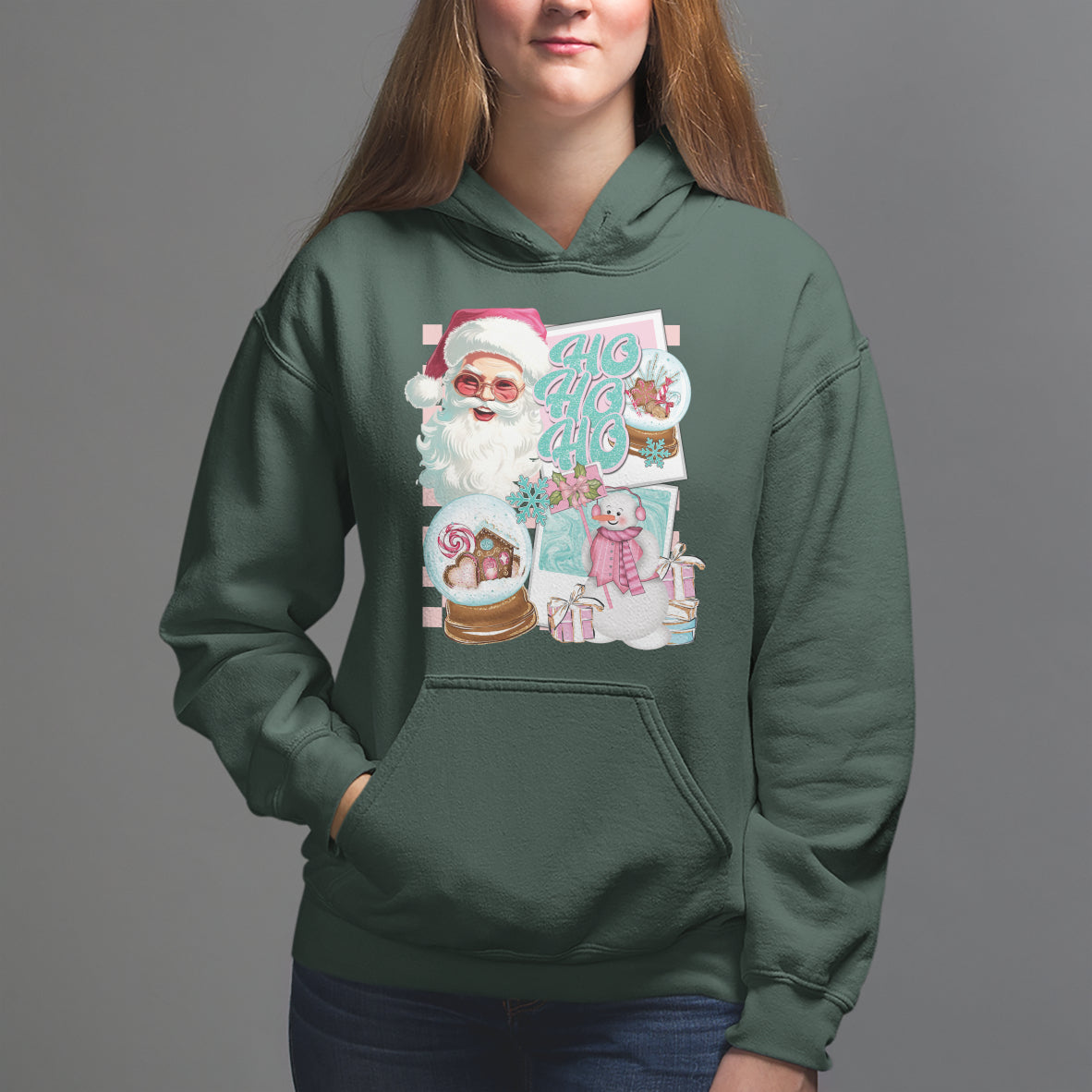 Christmas Hoodie Vintage Pink Santa Claus Ho Ho Ho - Wonder Print Shop