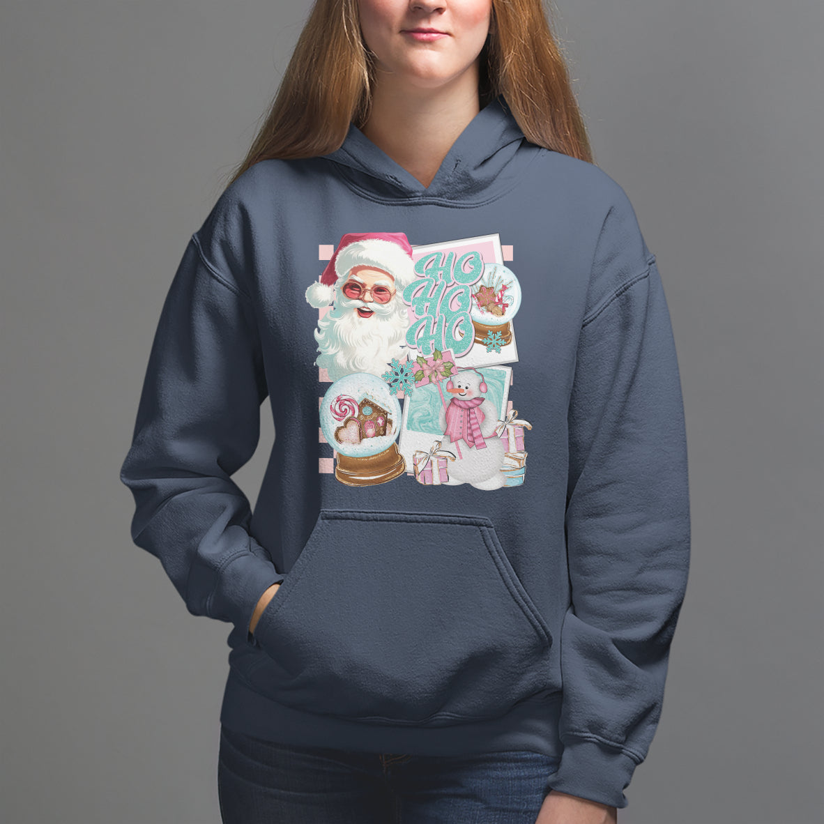 Christmas Hoodie Vintage Pink Santa Claus Ho Ho Ho - Wonder Print Shop