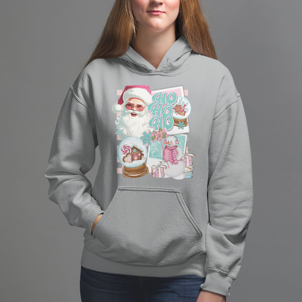 Christmas Hoodie Vintage Pink Santa Claus Ho Ho Ho - Wonder Print Shop