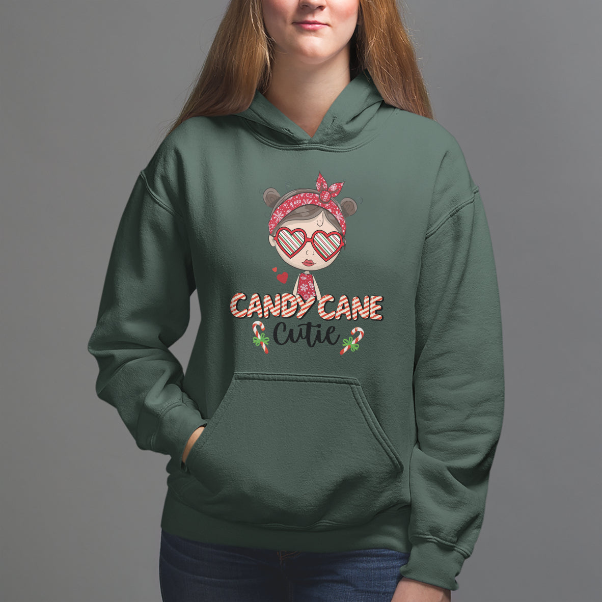 Candy Cane Cutie Christmas Cute Girl Kid Messy Bun Hoodie - Wonder Print Shop