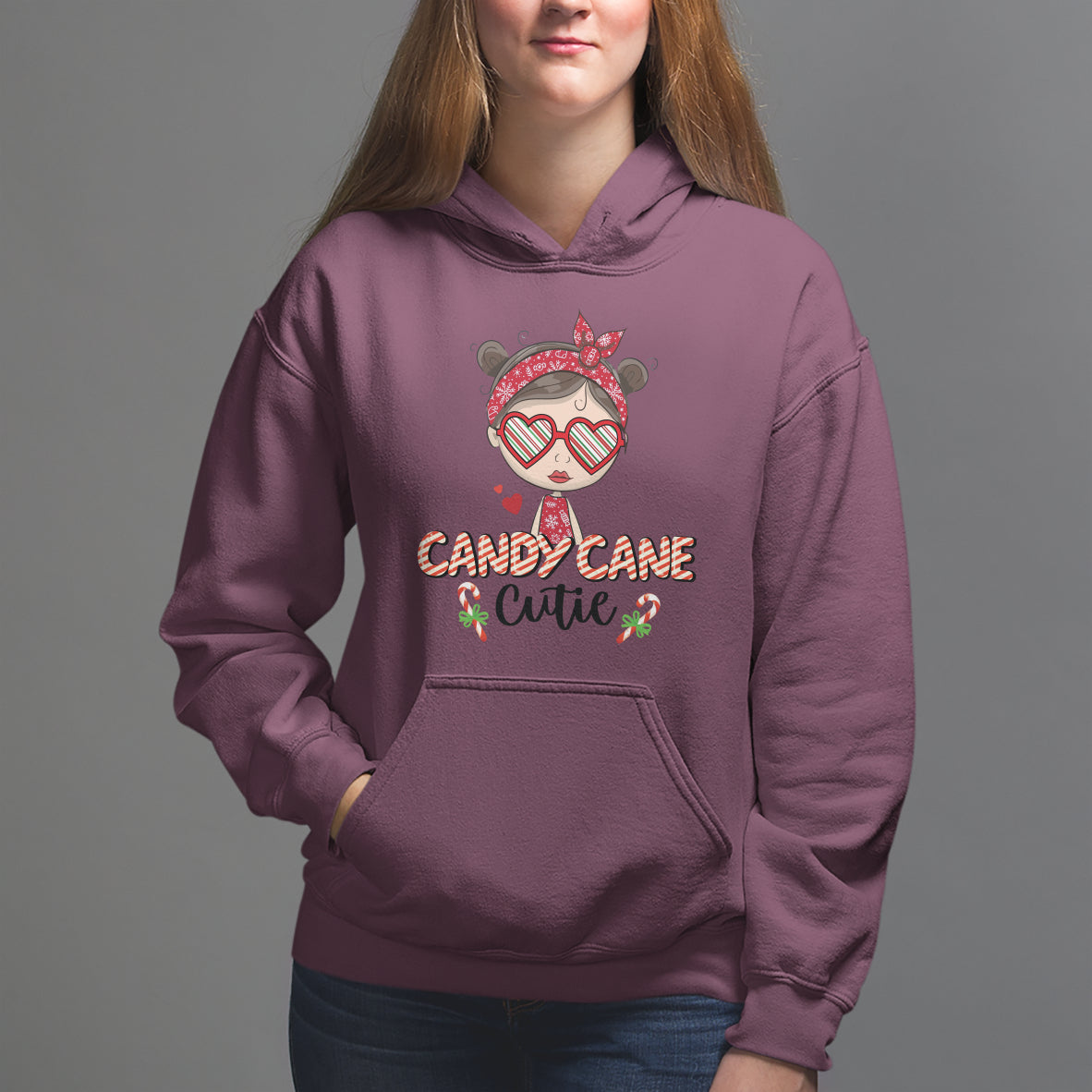 Candy Cane Cutie Christmas Cute Girl Kid Messy Bun Hoodie - Wonder Print Shop