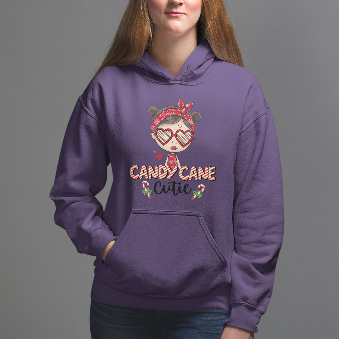 Candy Cane Cutie Christmas Cute Girl Kid Messy Bun Hoodie - Wonder Print Shop