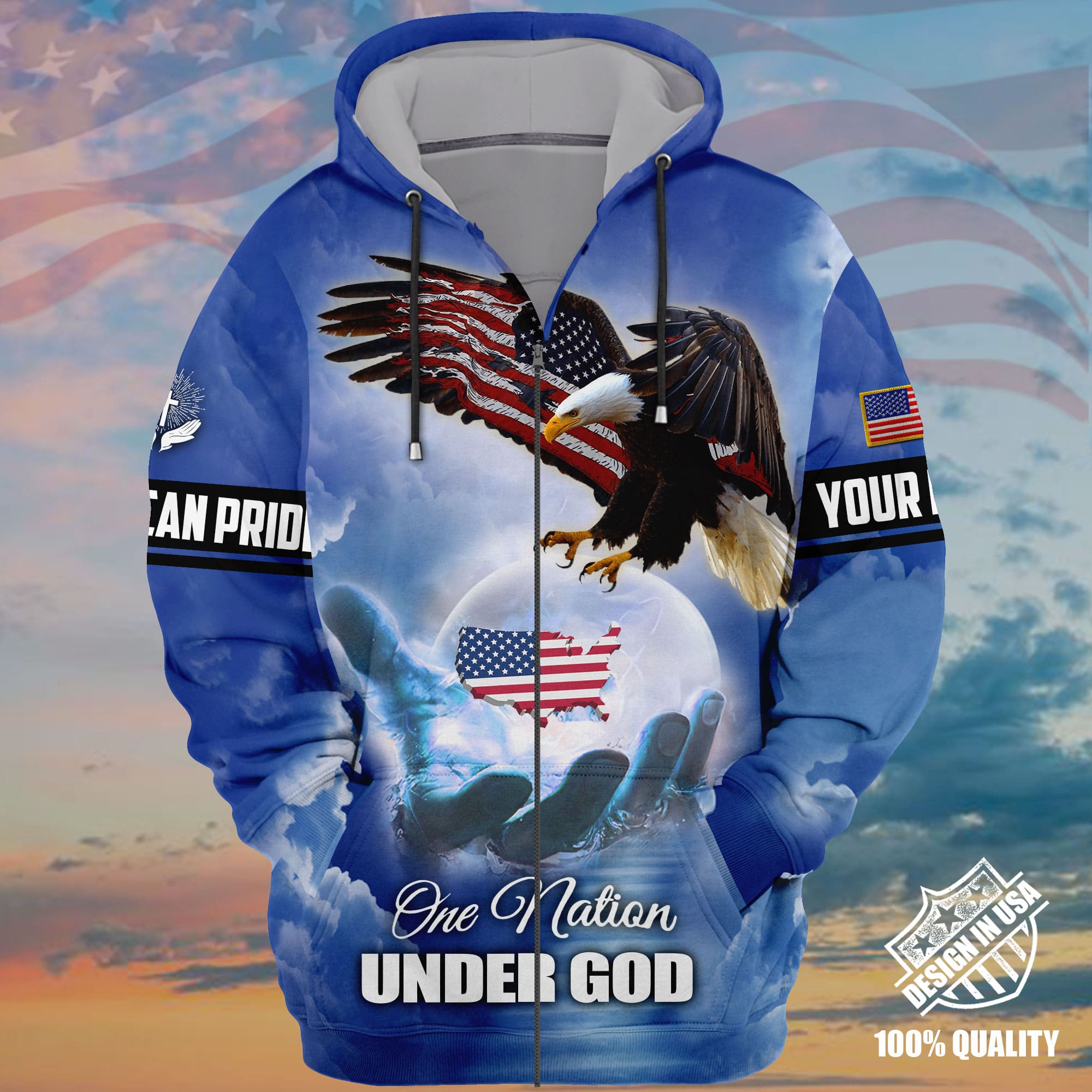 Premium One Nation Under God, Eagle 3D Shirt Printed Personalized