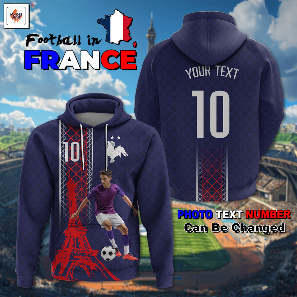 Custom Photo Midnight Navy Football Hoodie Paris Architectural Heritage Style CTM03