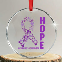 Hope Alzheimer's Awareness Purple Butterfly Ribbon Support Crystal Glass Ornament