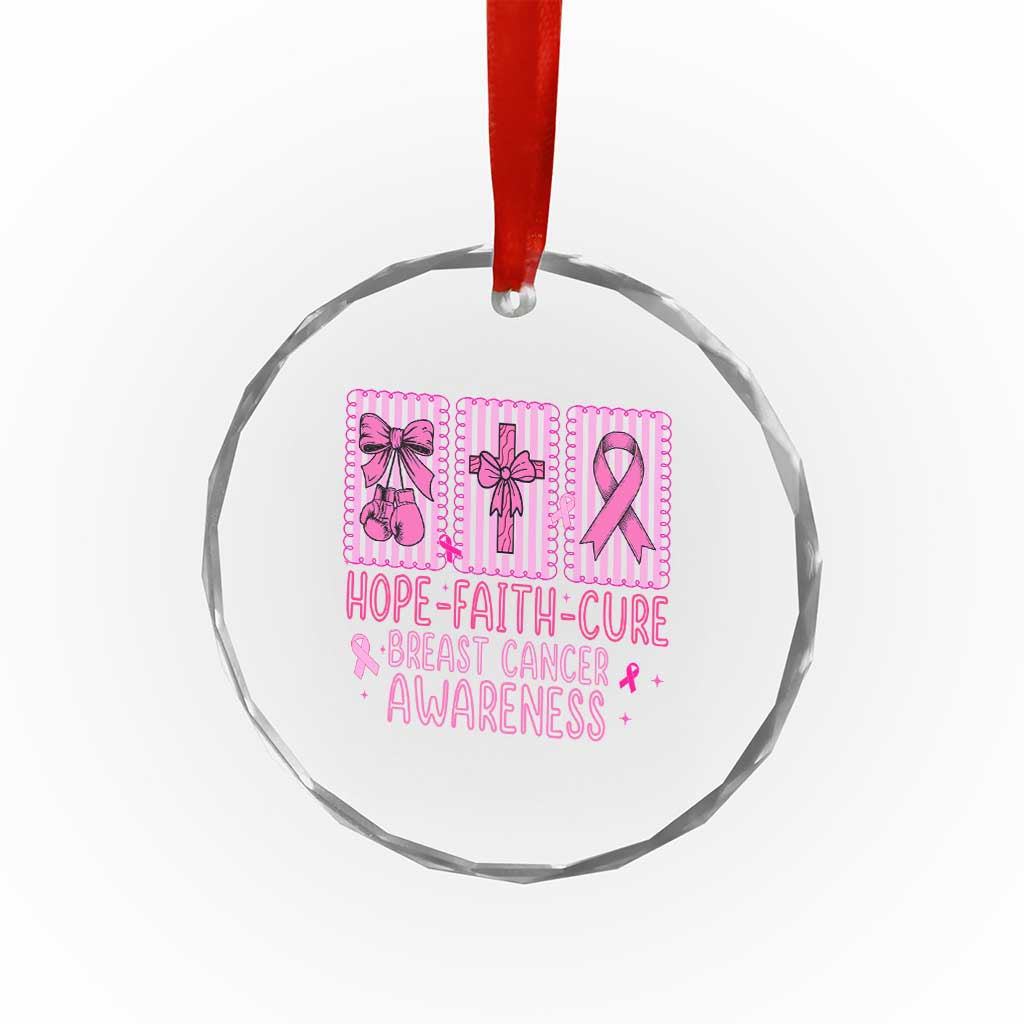 Hope Faith Cure Breast Cancer Awareness Crystal Glass Ornament Pink Ribbon Survivor Support Gift