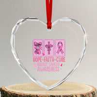 Hope Faith Cure Breast Cancer Awareness Heart Crystal Glass Ornament Pink Ribbon Survivor Support Gift