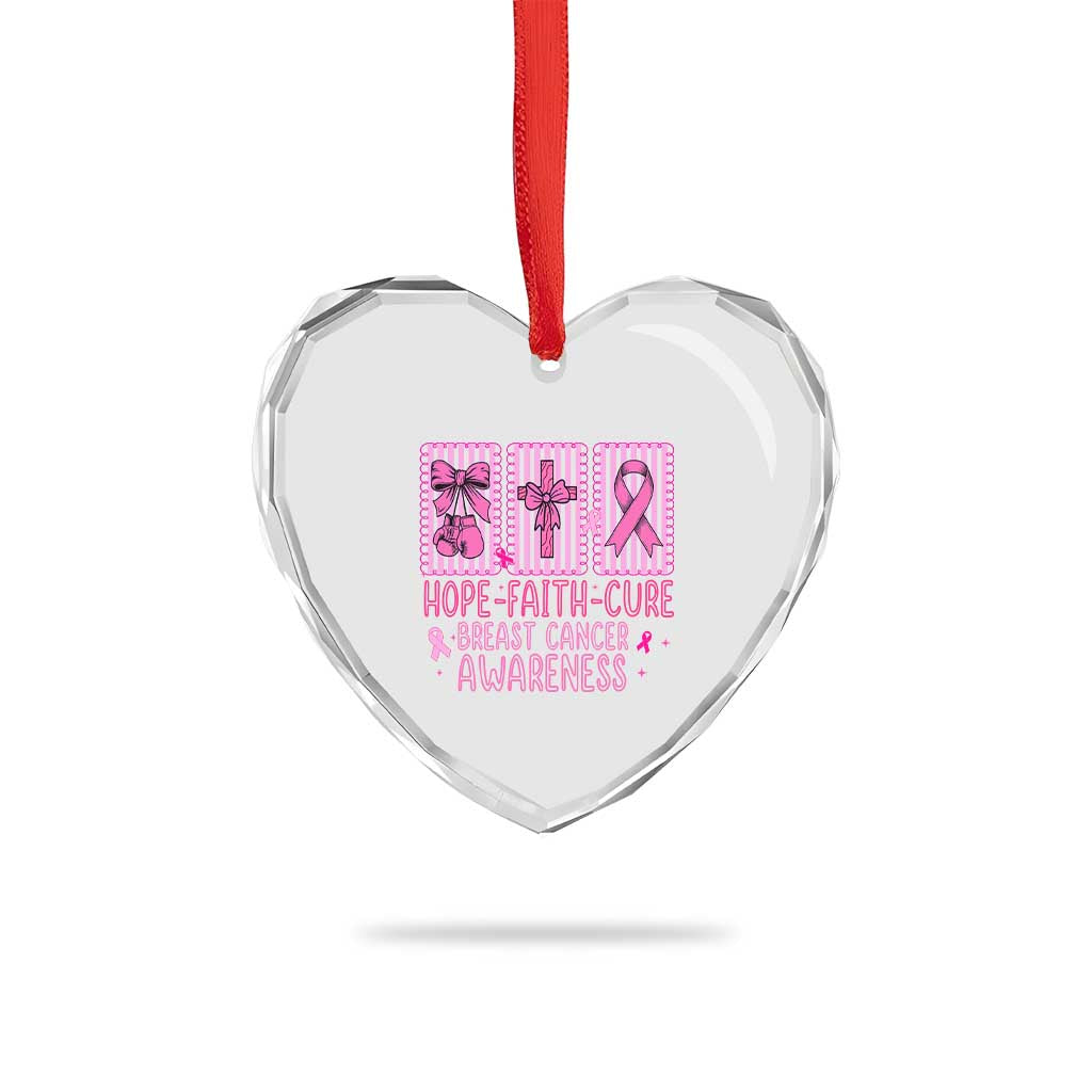 Hope Faith Cure Breast Cancer Awareness Heart Crystal Glass Ornament Pink Ribbon Survivor Support Gift