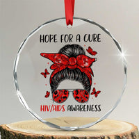 Hope For A Cure HIV Awareness Crystal Glass Ornament Strong Woman Red Ribbon Gift - Wonder Print Shop