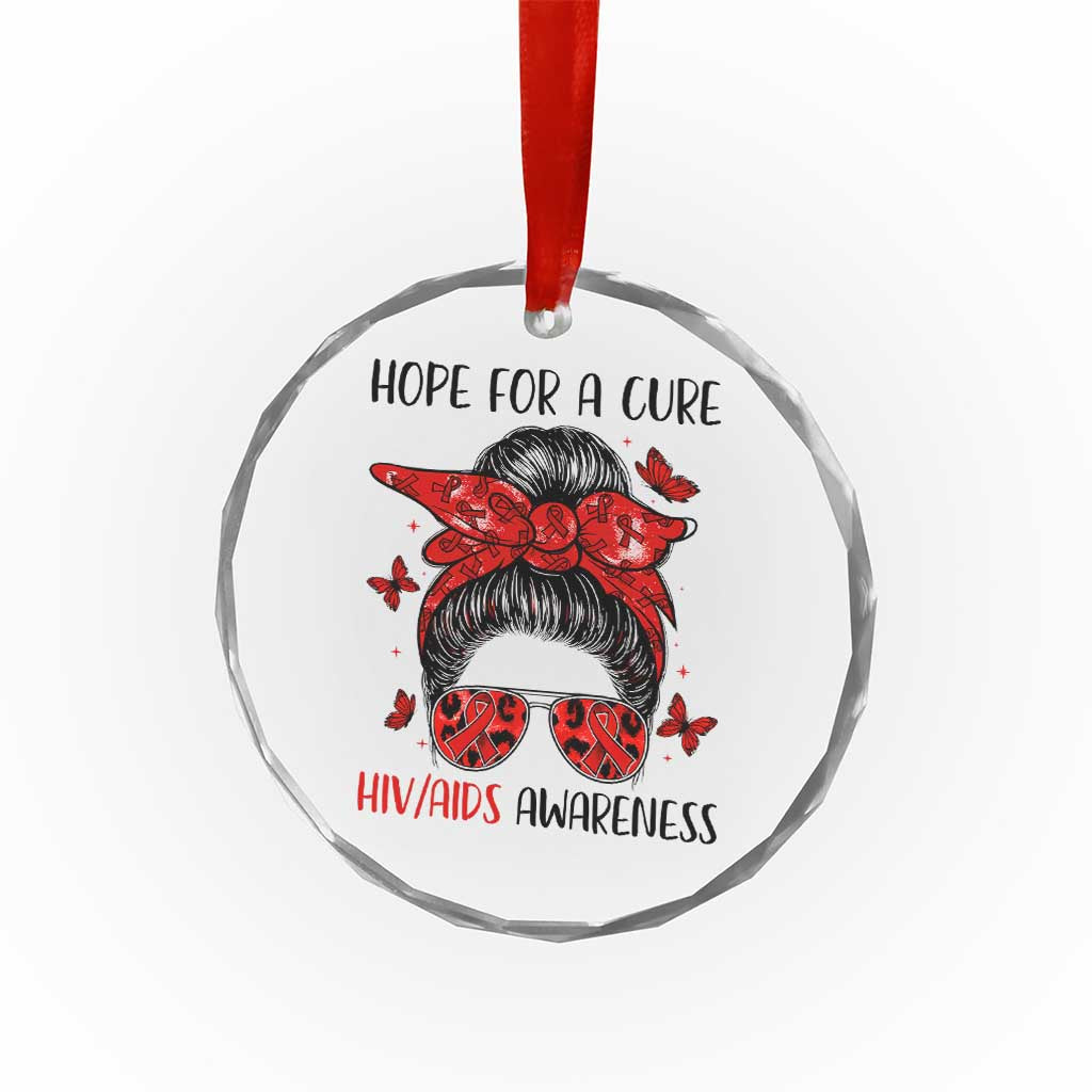 Hope For A Cure HIV Awareness Crystal Glass Ornament Strong Woman Red Ribbon Gift - Wonder Print Shop