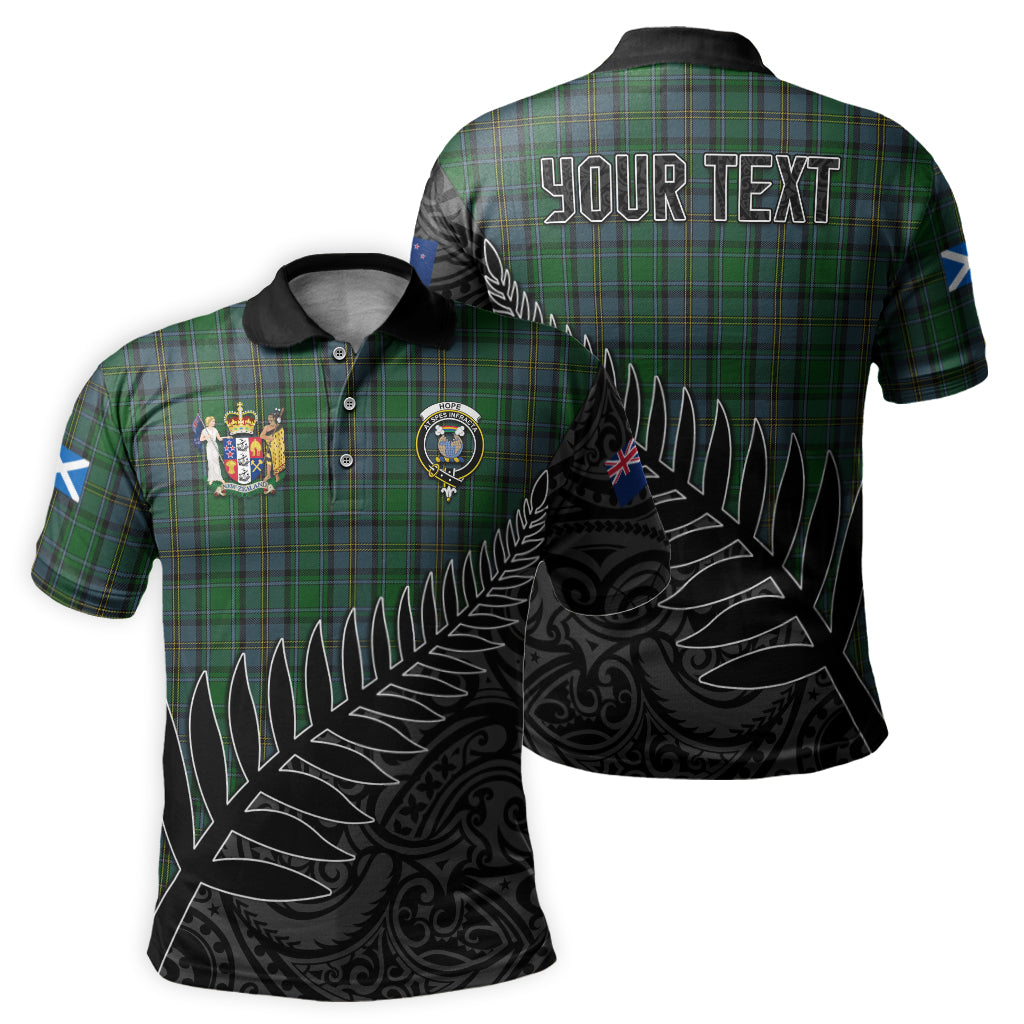 hope-vere-tartan-family-crest-golf-shirt-with-fern-leaves-and-coat-of-arm-of-new-zealand-personalized-your-name-scottish-tatan-polo-shirt