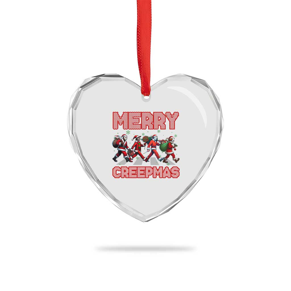 Horror Xmas Heart Crystal Glass Ornament Merry Creepmas Horror Characters - Wonder Print Shop