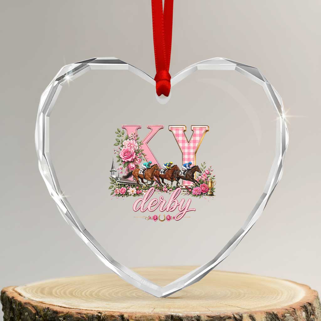 Horse Racing KY Derby Day Vibes Heart Crystal Glass Ornament This is My Derby Day Dress