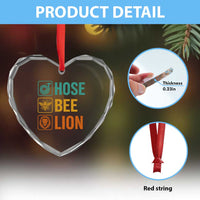 Hose Bee Lion Funny Meme Word Pun Retro Heart Crystal Glass Ornament